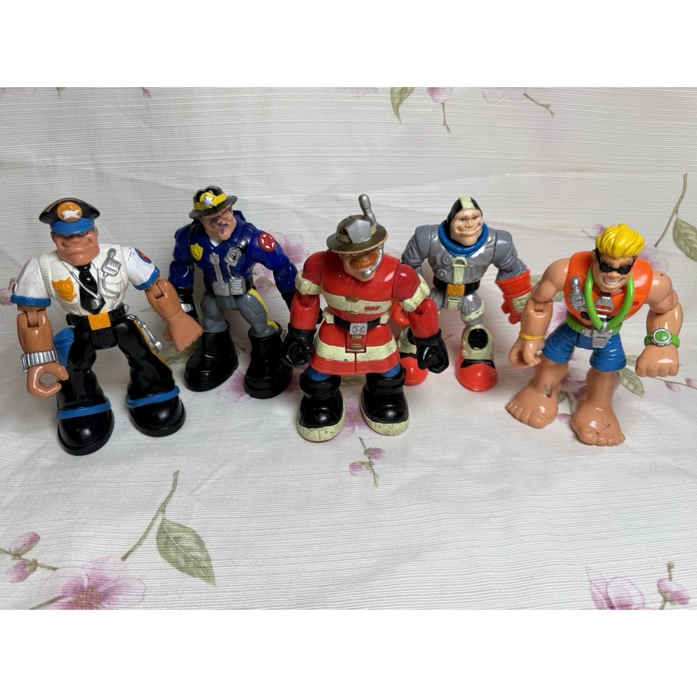 Rescue Heroes Action Figure Lot of 5 Police Firefighter 6" Fisher Price